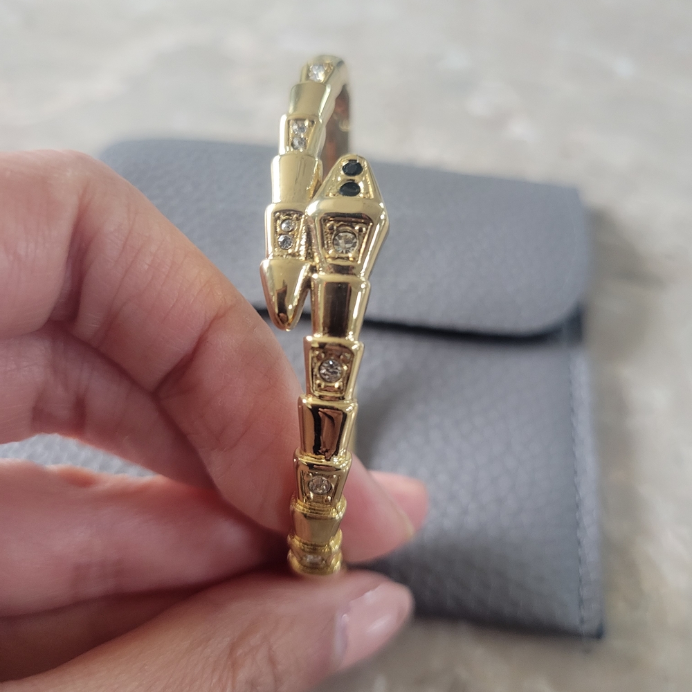 Gold Snake Bangle with Crystal Accents
